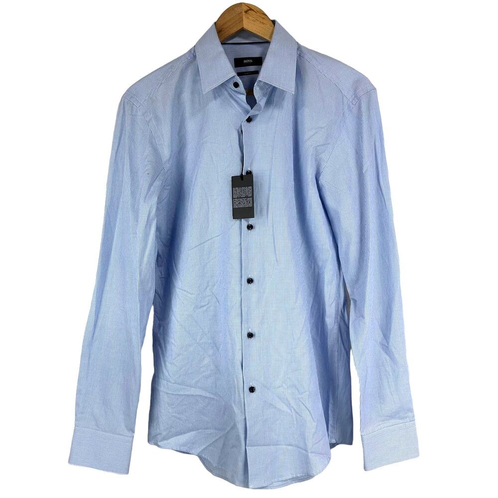 Boss Hugo Boss NWT Slim Fit Blue White Gingham Cotton Dress Shirt Size 15.5 / 39